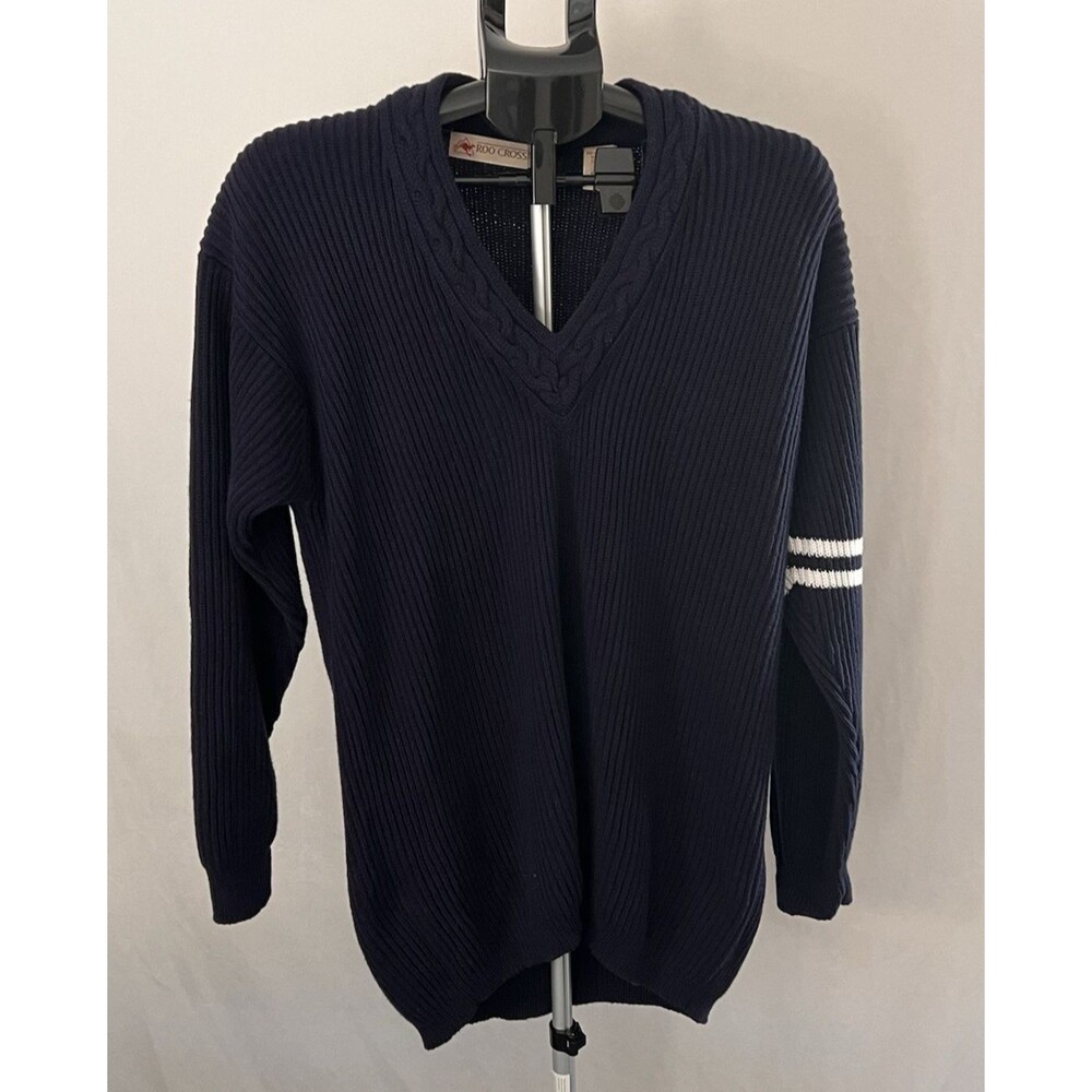Vintage 90s Roo Crossing Navy Ribbed Sweater V-Neck Made in Jamaica large